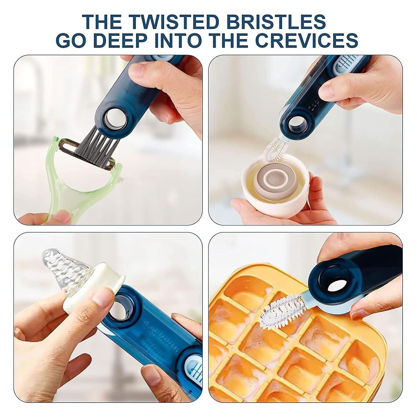Polypropylene Pack of 2 3 in 1 Multifunctional Bottle Cleaning Brush for Bottle Cap|Cup Cleaner Brush|Multipurpose Tool for Crevices, Grooves, Lid, Straw|Cup Lid Gap Cleaning Brush GenzVybs