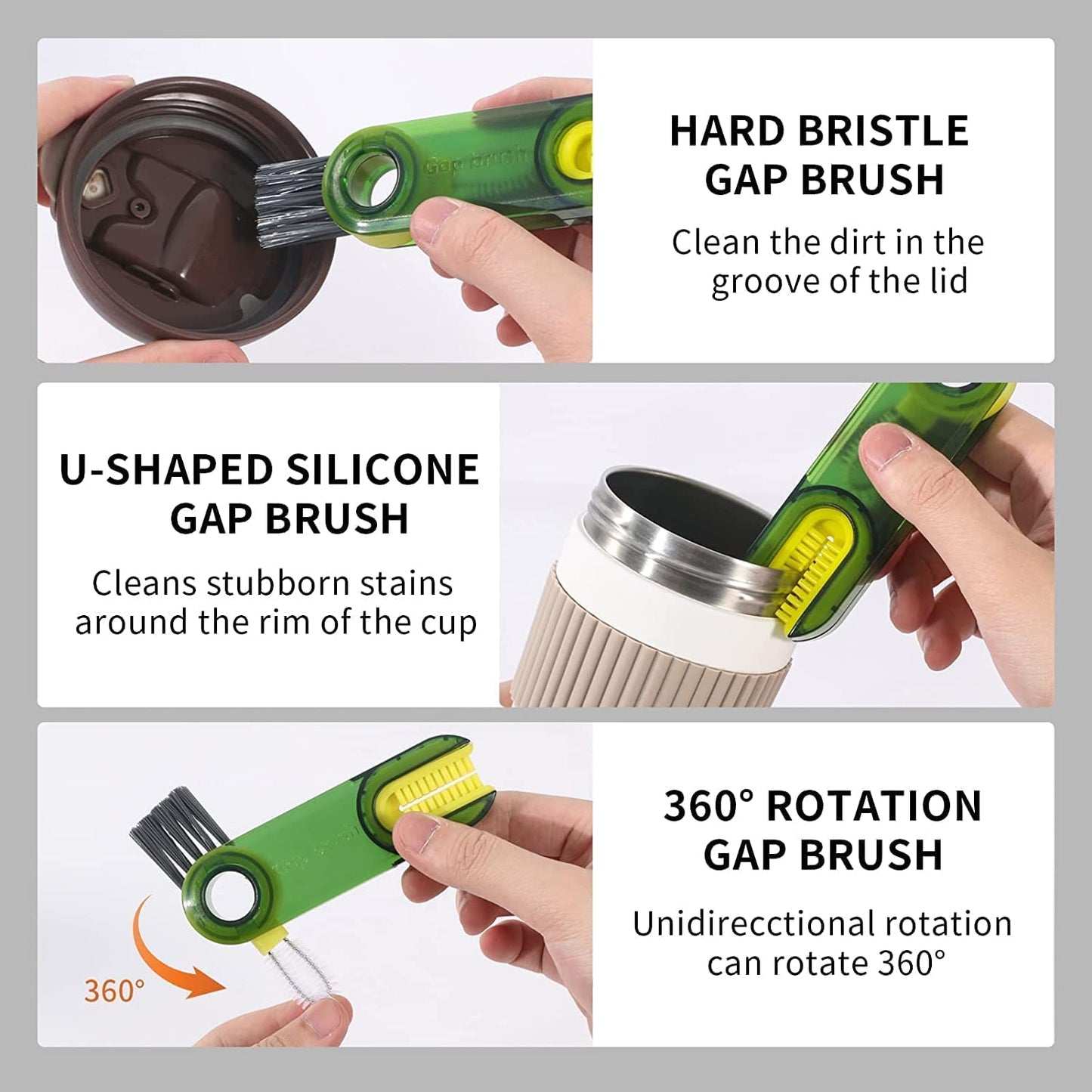 Polypropylene Pack of 2 3 in 1 Multifunctional Bottle Cleaning Brush for Bottle Cap|Cup Cleaner Brush|Multipurpose Tool for Crevices, Grooves, Lid, Straw|Cup Lid Gap Cleaning Brush GenzVybs