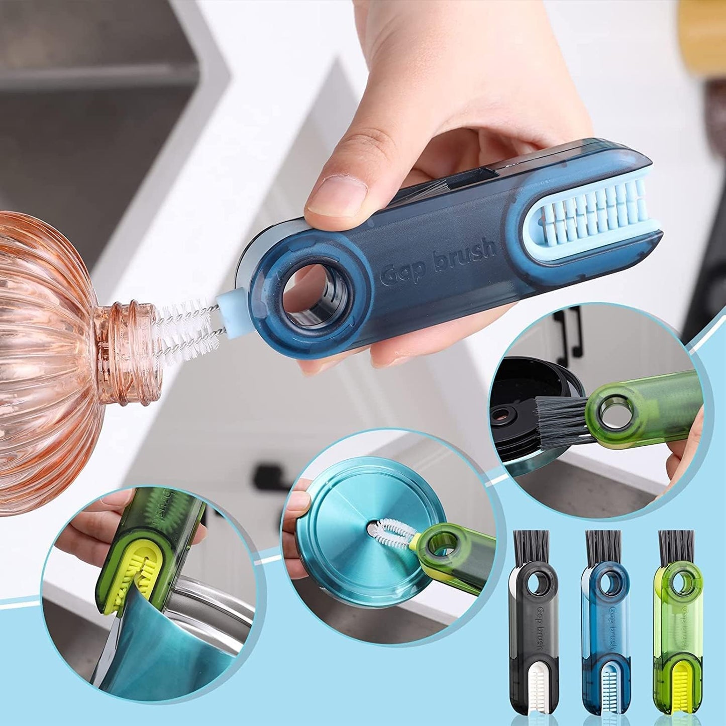 Polypropylene Pack of 2 3 in 1 Multifunctional Bottle Cleaning Brush for Bottle Cap|Cup Cleaner Brush|Multipurpose Tool for Crevices, Grooves, Lid, Straw|Cup Lid Gap Cleaning Brush GenzVybs