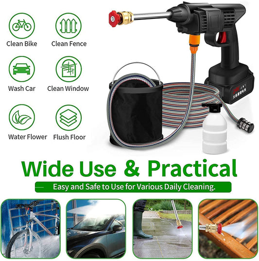 Cordless Car Washer High Pressure Gun - Car Washing 48V Rechargeable Electric Pressure Washer Gun Bike, Car Washing Pump, Portable Car Washer with Adjustable 3 in 1 Nozzle and 5M Pipe. Black GenzVybs