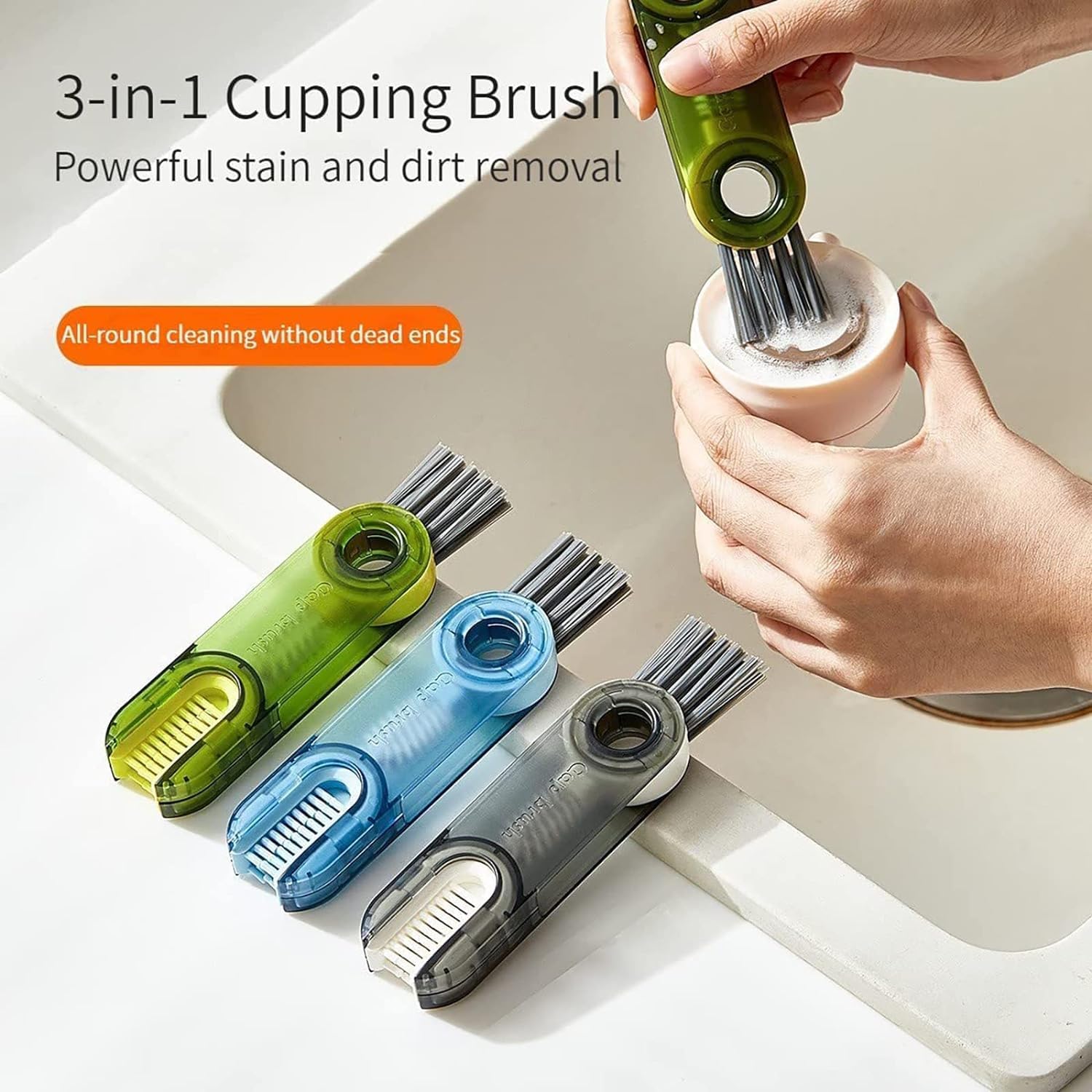 Polypropylene Pack of 2 3 in 1 Multifunctional Bottle Cleaning Brush for Bottle Cap|Cup Cleaner Brush|Multipurpose Tool for Crevices, Grooves, Lid, Straw|Cup Lid Gap Cleaning Brush GenzVybs
