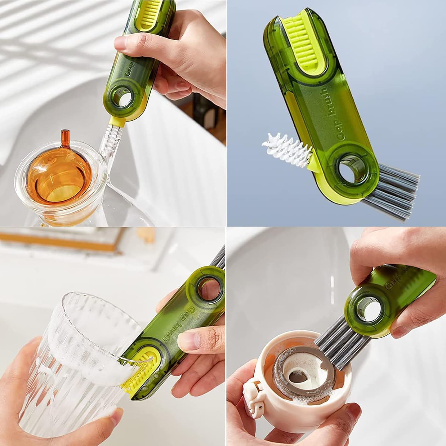 Polypropylene Pack of 2 3 in 1 Multifunctional Bottle Cleaning Brush for Bottle Cap|Cup Cleaner Brush|Multipurpose Tool for Crevices, Grooves, Lid, Straw|Cup Lid Gap Cleaning Brush GenzVybs