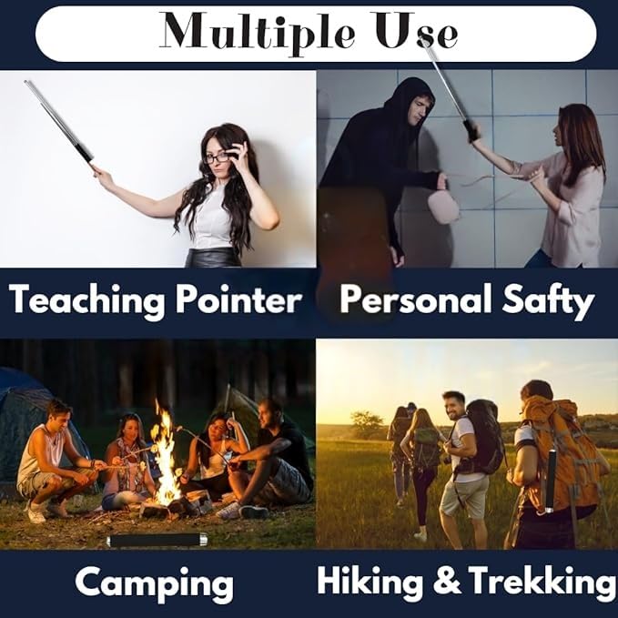 Stainless Steel Self-Defense Foldable Pointer & Safety Hiking Stick | Compact, Extendable Wand with Comfortable Grip & Nylon Bag | Ideal for Car, Office, Indoor & Outdoor Use GenzVybs
