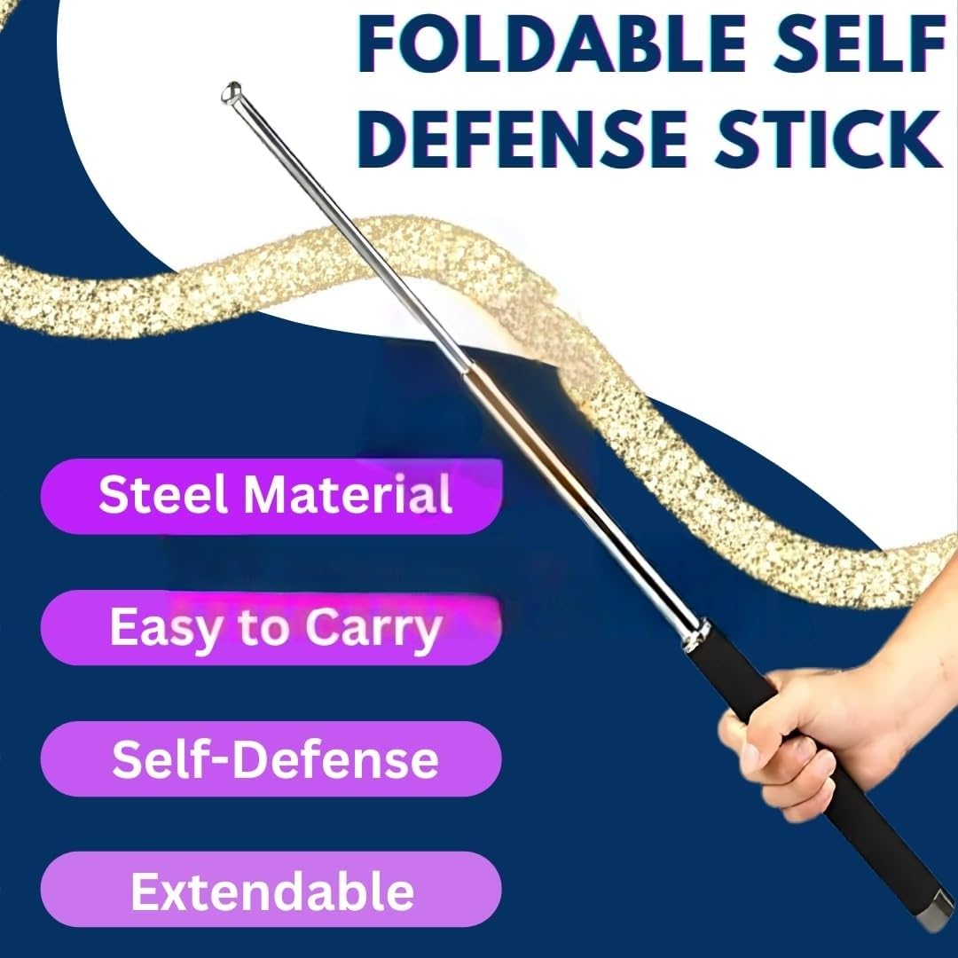 Stainless Steel Self-Defense Foldable Pointer & Safety Hiking Stick | Compact, Extendable Wand with Comfortable Grip & Nylon Bag | Ideal for Car, Office, Indoor & Outdoor Use GenzVybs