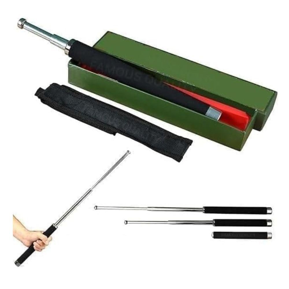Stainless Steel Self-Defense Foldable Pointer & Safety Hiking Stick | Compact, Extendable Wand with Comfortable Grip & Nylon Bag | Ideal for Car, Office, Indoor & Outdoor Use GenzVybs
