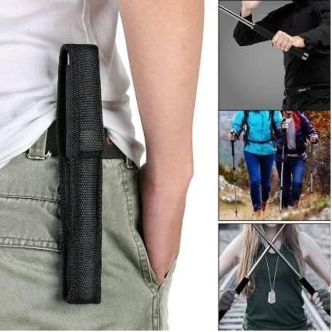 Stainless Steel Self-Defense Foldable Pointer & Safety Hiking Stick | Compact, Extendable Wand with Comfortable Grip & Nylon Bag | Ideal for Car, Office, Indoor & Outdoor Use GenzVybs