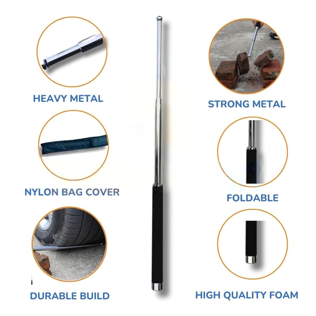 Stainless Steel Self-Defense Foldable Pointer & Safety Hiking Stick | Compact, Extendable Wand with Comfortable Grip & Nylon Bag | Ideal for Car, Office, Indoor & Outdoor Use GenzVybs