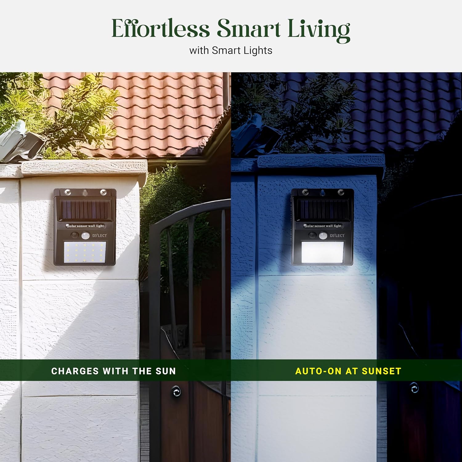 Eco Motion Sensor Solar Wall Light for Gate, Garden, Home Entrance, Parking, Terrace | 3 in 1 Modes, IP64 Waterproof, Upto 10 Hr Runtime, Easy Installation Bright Cool White GenzVybs
